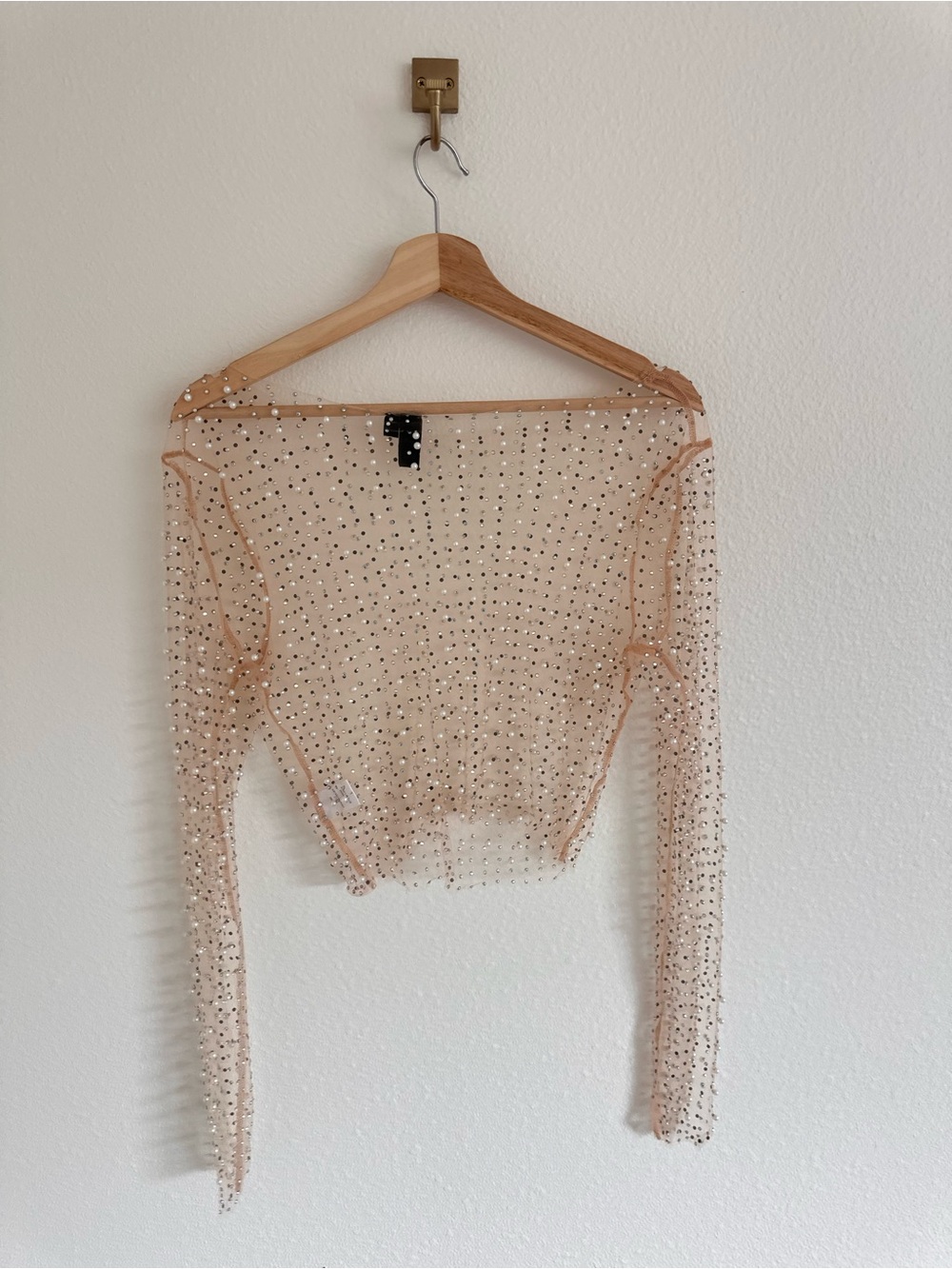 Windsor Nude Sheer Crystal-Embellished Long-Sleeve Crop Top - Picture 3 of 3